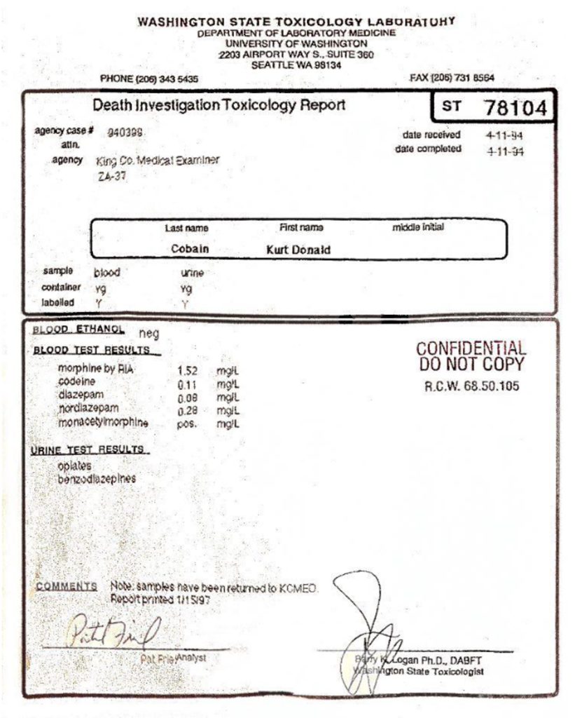 Pitevní zpráva Kurta Cobaina - Zdroj: TMZ.com