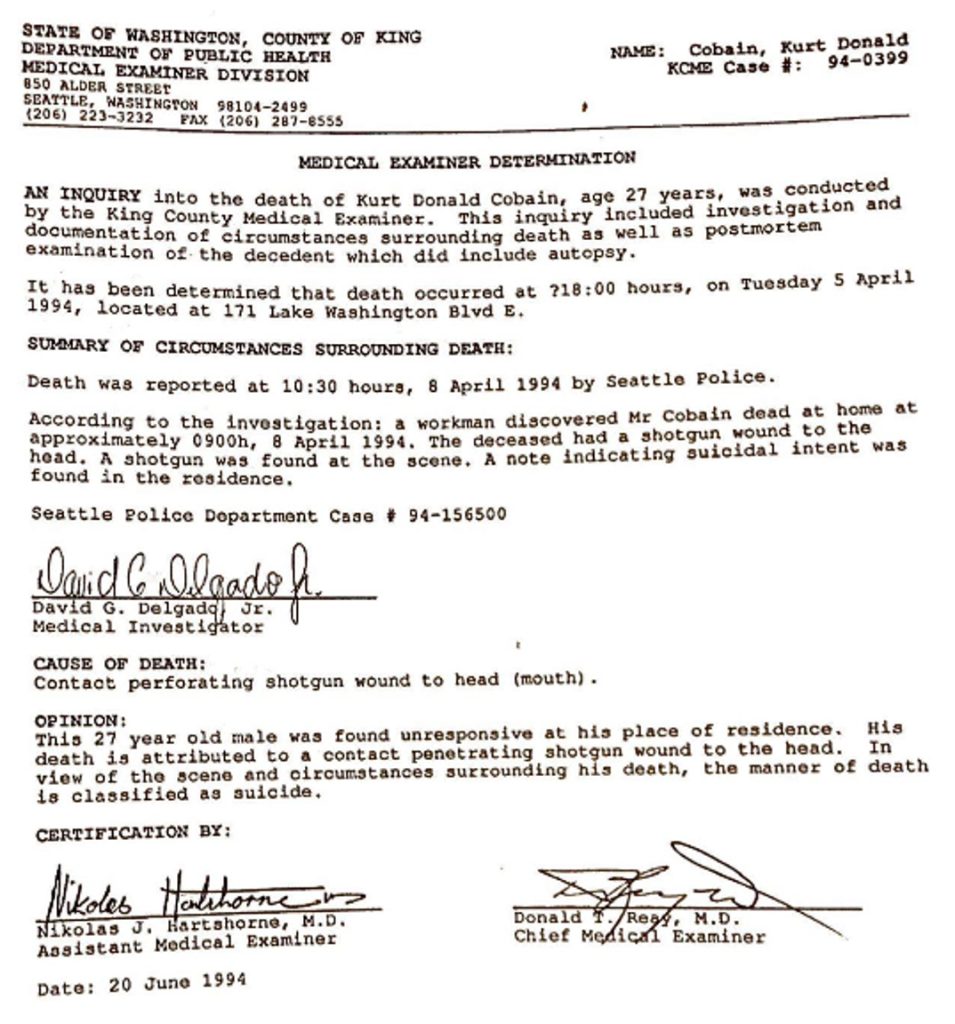 Pitevní zpráva Kurta Cobaina - Zdroj: TMZ.com