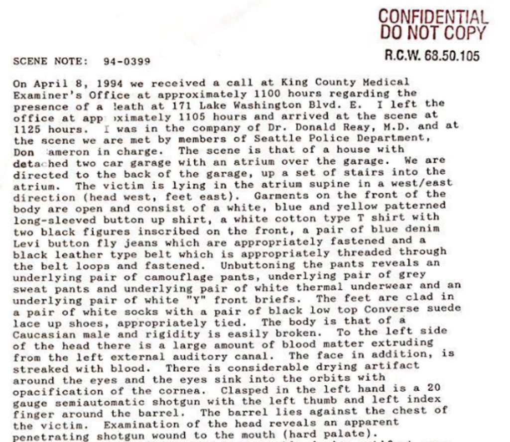 Pitevní zpráva Kurta Cobaina - Zdroj: TMZ.com